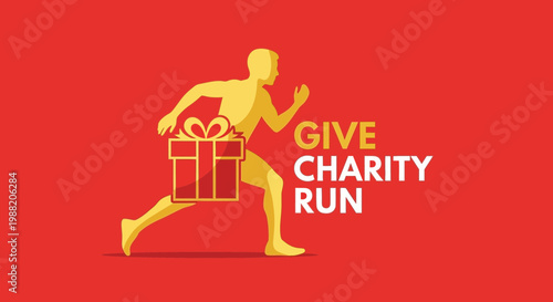 Energetic Gesture Supporting Charity Race Event With a Gift Motif and Running Persona