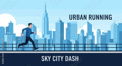 Energetic Athlete Sprint Across City Skyline Promotes Healthy Running Lifestyle