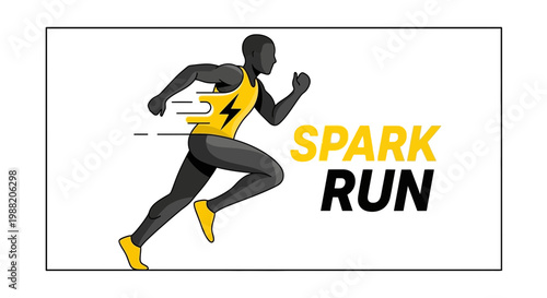 Energetic Runner Silhouetted With Bold Typography Spark Run on White Background