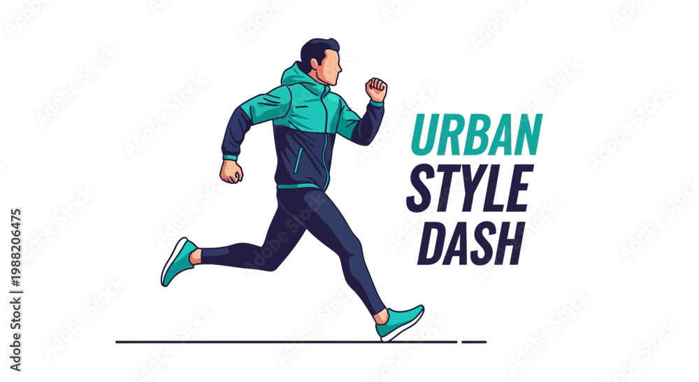 Fototapeta premium Energetic Urban Athlete Sprinting in Modern Apparel Vector Illustration