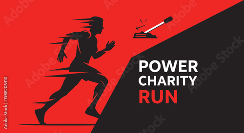Energetic Graphic Featuring Silhouetted Runner, Charity Event Design, And Power Symbol Visualization