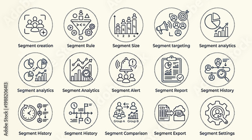 Set of Business and Marketing Icons for Data Analysis and Strategy.