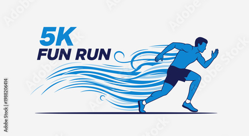 Energetic Athlete Sprinting in 5K Fun Run Event, Dynamic Illustration
