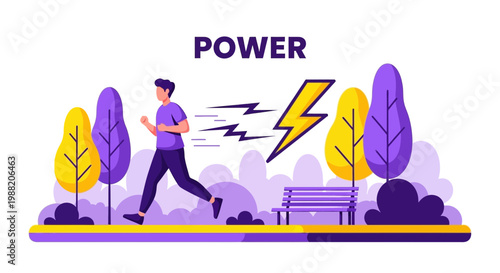 Energetic Runner Illustrating Power and Speed, Symbolized by Lightning in a Park Scene