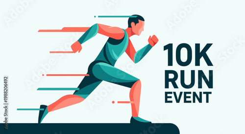 Energetic Runner Sprinting in an Illustrated Style Promoting a 10K Run Event