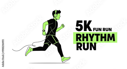 Energetic Runner Illustrative Concept, For A 5k Fun Run, Rhythm Run, Or Health And Wellness