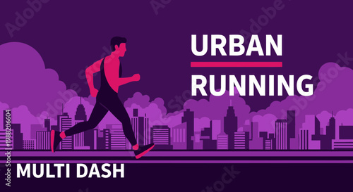 Energetic Runner Sprinting Through the City Silhouette Nightly Run Graphic Illustration