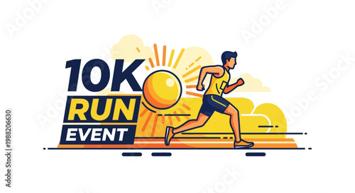 Energetic Illustration Depicting a 10K Run Event Celebrating Endurance and Fitness