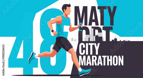 Energetic Runner In Action At The City Marathon Race With Vibrant Style