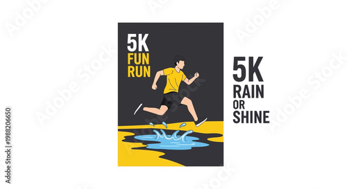 Energetic Illustration Depicting a 5K Run Event Regardless Of Weather Conditions Announced