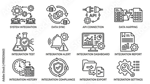 Set of Icons Representing Business Integration and Data Management Processes.