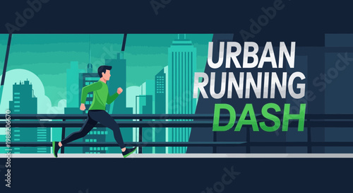 Energetic Runner Sprinting Through Urban Landscape with Modern Architectural Vibe