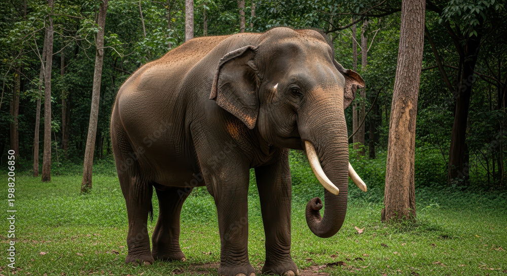 Fototapeta premium Elephant Standing in Lush Forest