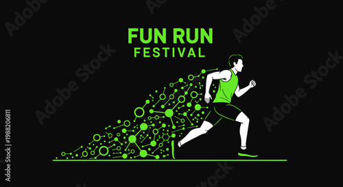 Energetic Runner In Fun Run Festival Event Graphic In Minimalist Style Design