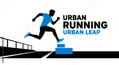 Energetic Urban Runner Leaping Over Obstacles Depicting Fitness and Athleticism on Track