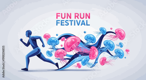 Energetic Runner In Fun Run Festival With Decorative Jellyfish Vector Illustration