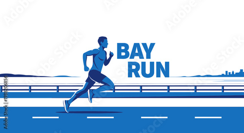 Energetic Athlete Sprinting Towards Goal During a Scenic Bay Run Event
