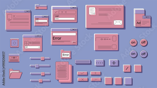 Retro Vaporwave UI Kit with Pink Aesthetic Computer Windows and Digital Interface Elements