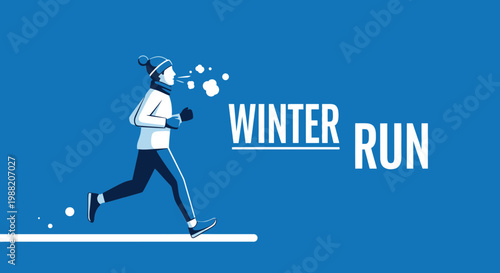 Energetic Winter Runner In Action Against Blue Background With Warm Colors Design