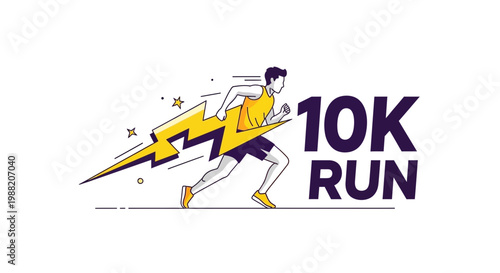 Energetic Runner With Lightning Bolt In Pursuit Of 10K Goals, Reaching New Heights