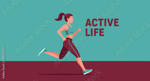Energetic Woman Running in Vibrant Colors, Promoting a Healthy and Active Lifestyle