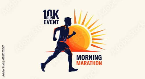 Energetic Runner In Morning Marathon Event Silhouette Against Vibrant Sunrise Background