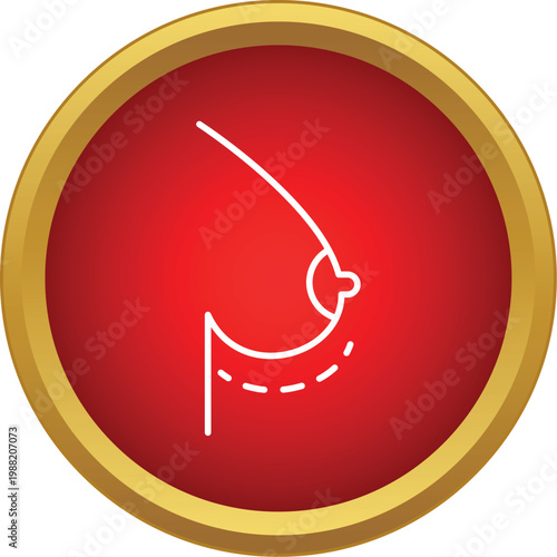 Breast silhouette and dashed lines indicating a plastic surgery procedure