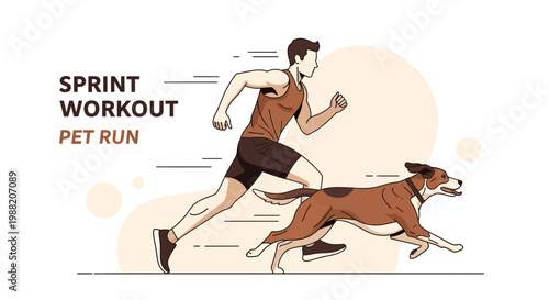 Energetic Athlete Sprinting With Pet Dog During Morning Workout Session