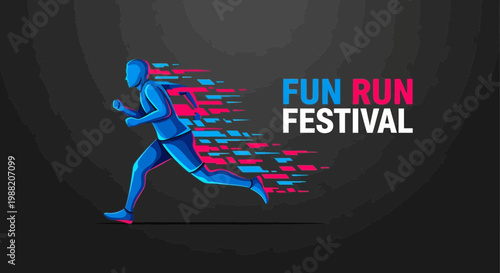 Energetic Runner In Motion For Fun Run Festival With Dynamic Visual Design Presentation