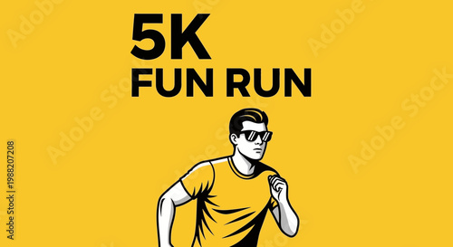 Energetic Man Running In A 5K Fun Run Illustrative Design Against Yellow Backdrop