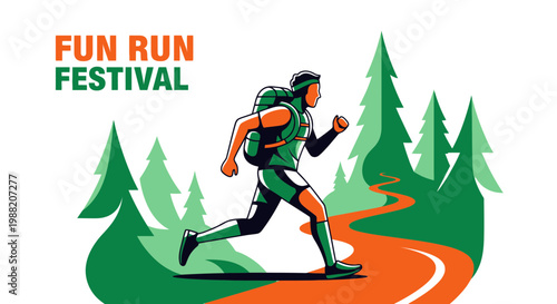 Energetic Athlete Trails Fun Run Festival Advertisement Featuring Stylish Illustration Of Runner