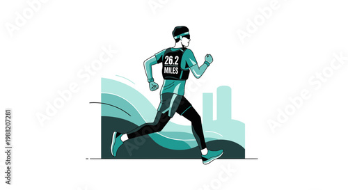 Energetic Marathon Runner In Action Illustrated In Modern Stylish Minimalist Design