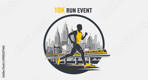 Energetic Runner In Silhouette During 10K Event Against a Metropolitan City Backdrop