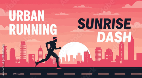 Energetic Runner In Silhouette Enjoying A Sunrise Run In An Urban Landscape