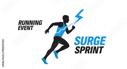 Energetic Runner In Sprint Action Illustration With Electric Surge Symbol, Promoting Speed