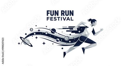 Energetic Running Festival Illustration With Abstract Cosmic Elements And Modern Design