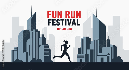 Energetic Running Festival in Urban Landscape: A Dynamic Illustration for Sports Events