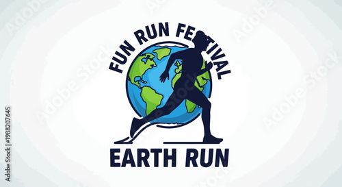 Energetic Running Festival Logo Depicting A Silhouette Runner Against Planet Earth Background