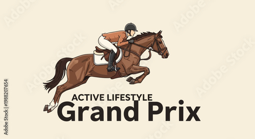 Equestrian Sport: A Rider Jumps a Horse in a Grand Prix Active Lifestyle Event