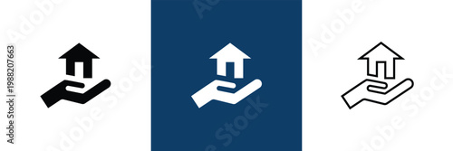 Property Management Icon Solid and Outline Styles. Comprehensive property management icon collection in blue flat style, covering real estate services, contracts, payments, maintenance, and smart prop