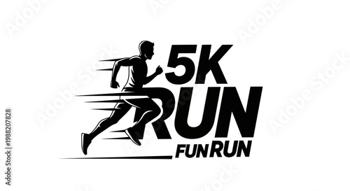 Energetic Running Illustration for 5K Race, Showing Speed and Motion, in Black and White
