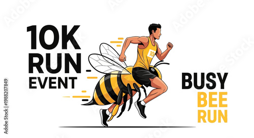 Energetic Runner Merging With a Playful Bee Creates a Unique 10K Run Event Design