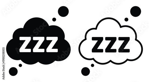 Two Zzz Thought Bubbles: One Black, One White, Representing Sleep