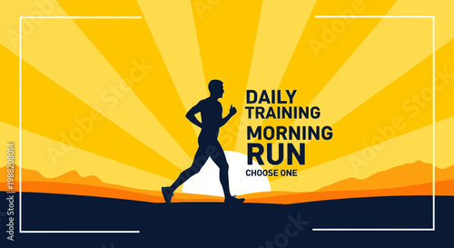 Energetic Running Man Silhouette in Sunrise Background for Daily Training Motivation