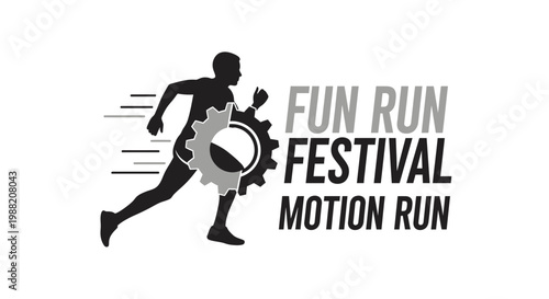 Energetic Runner Participating in a Fun Run Event with Gearwheel Design Concept
