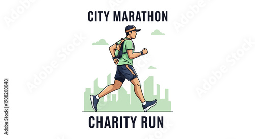 Energetic Runner Participating In A City Marathon And Charity Run With A Cityscape Background