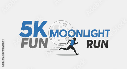 Evening 5K Race and Moonlight Run Event Illustration with Running Man Silhouette