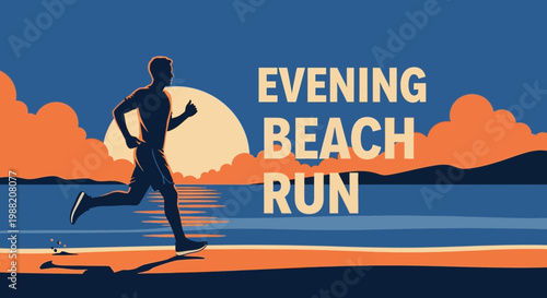Evening Beach Run: A Silhouette Of A Runner Enjoying The Sunset On The Shore