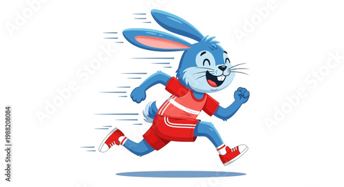 Energetic Running Rabbit Character in Active Sports Gear With Cheerful Expression