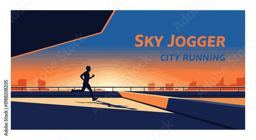 Evening City Runner Silhouette Over Cityscape with Vibrant Sunset and Architectural Design